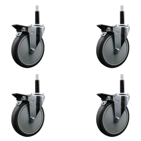 Service Caster 6'' Thermoplastic Rubber Swivel 3/4'' Expanding Stem Caster Set with Brake, 4PK SCC-EX20S614-TPRB-PLB-34-4